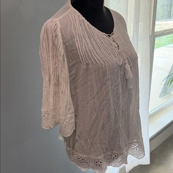 Banjara Made in India 100% Viscose Embroider Eyelit Detail Peasant Blouse Tassel - Picture 2 of 9